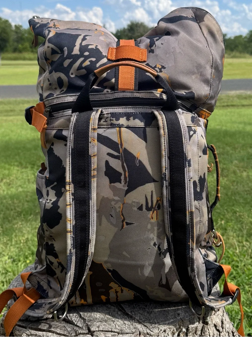 TUMI Dalston Roll Top orange, grey & black  Camouflage with Suede Front Pocket